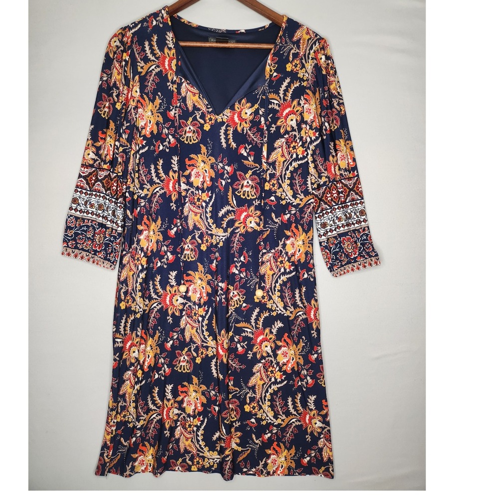 Jessica Howard Shift Dress Size 8 Floral Paisley 3/4 Sleeve Stretch Pockets